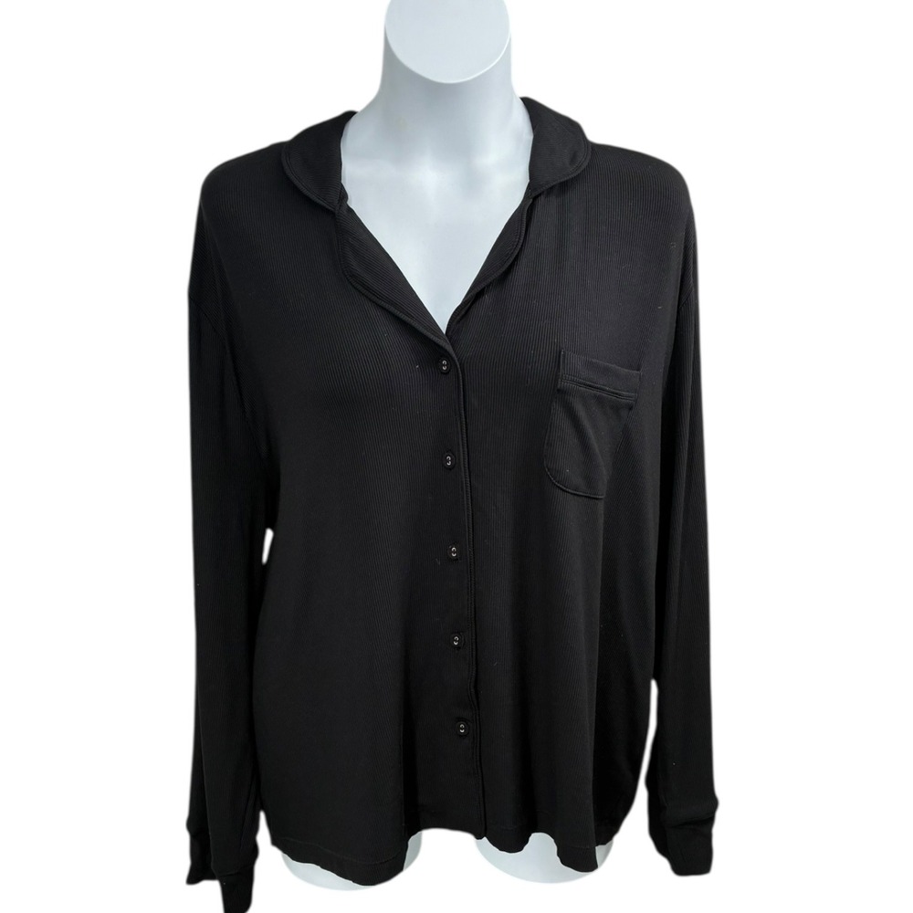 Black Onyx Ribbed Button Front Long Sleeve Sleep Top Pajama SKIMS Soft Lounge 2X